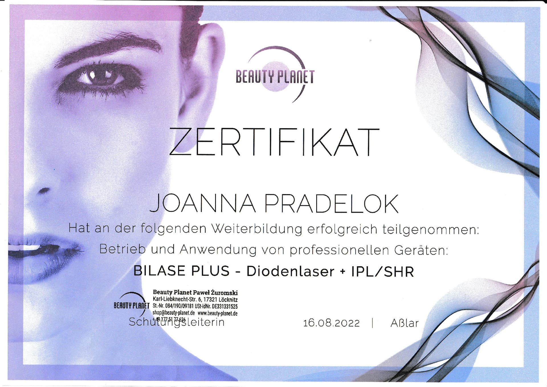 Weiterbildung BILASE PLUS, Diodenlaser und IPL/SHR, Aßlar, 16.08.2022