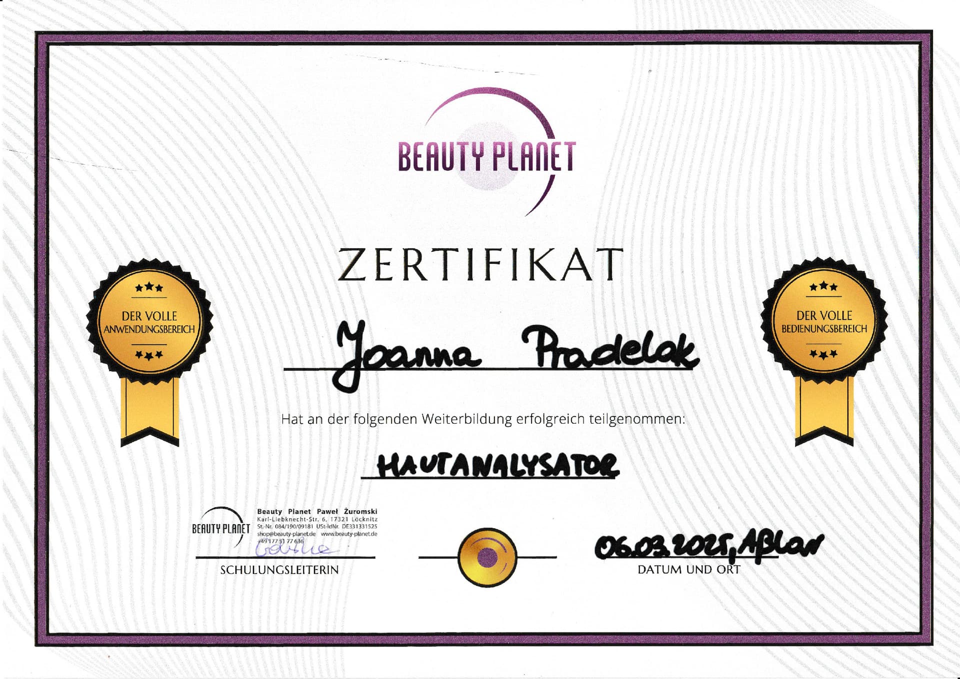 Weiterbildung Hautanalysator, Aßlar, 06.03.2025