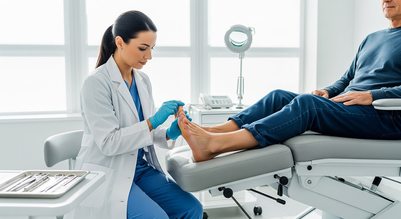 Professionelle Podologie-Behandlung - Podologin behandelt Patient